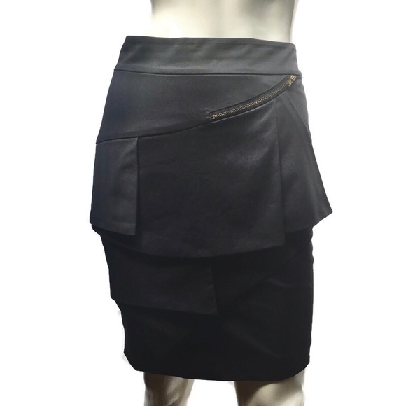 Reiss tiered pleated peplum black pencil skirt XS